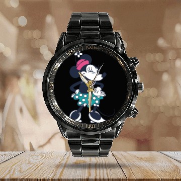 Discover Amazon Essentials Disney Standing and Winking Retro Minnie Calendar Steel Band Watch