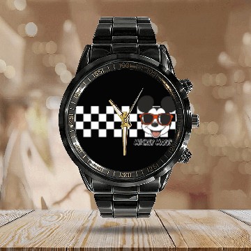 Discover Disney Mickey And Friends Mickey Mouse Checkerboard Stripe Calendar Steel Band Watch