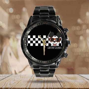 Discover Disney Mickey And Friends Mickey Mouse Checkerboard Stripe Calendar Steel Band Watch