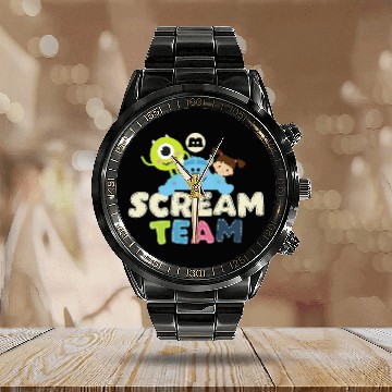 Discover Disney Pixar Monsters Inc Scream Team Adorable Chibi Style Calendar Steel Band Watch