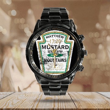 Discover Mustard Seed Faith, distressed Calendar Steel Band Watch