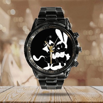 Discover Disney Calendar Steel Band Watch, Oswald the Lucky Rabbit, Oswald and Ortensia Calendar Steel Band Watch