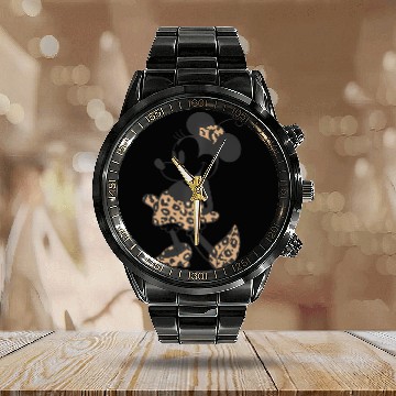 Discover Disney Minnie Mouse Cheetah Print Outfit Calendar Steel Band Watch