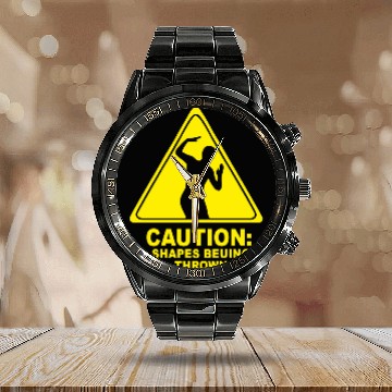 Discover CAUTION SHAPES BEING THROWN PRINTED Calendar Steel Band Watch