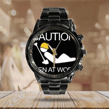 Discover Caution Men At Work Calendar Steel Band Watch