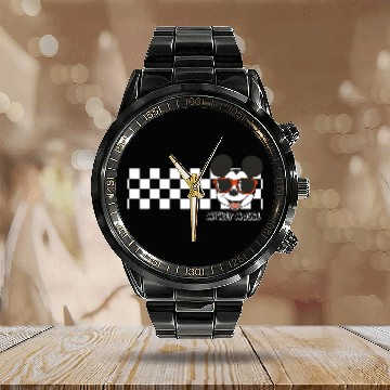 Discover Disney Mickey And Friends Mickey Mouse Checkerboard Stripe Calendar Steel Band Watch