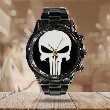 Discover The Punisher Skull Head Calendar Steel Band Watch
