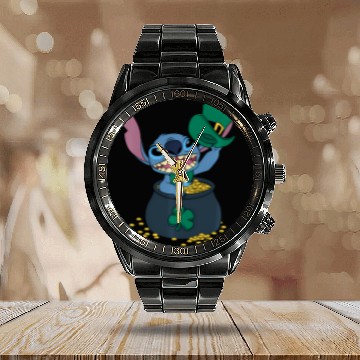 Discover Disney Stitch Pot Of Gold Shamrock St. Patrick'S Day Calendar Steel Band Watch