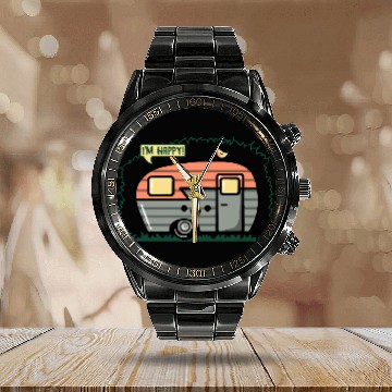 Discover Happy Camper Calendar Steel Band Watch
