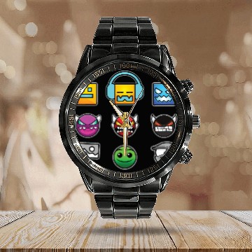 Discover geometry dash unblocked level Calendar Steel Band Watch