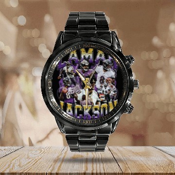 Discover Lamar Jackson 90's Bootleg Vintage Style Calendar Steel Band Watch