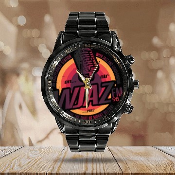 Discover Vintage Radio WJAZ Calendar Steel Band Watch