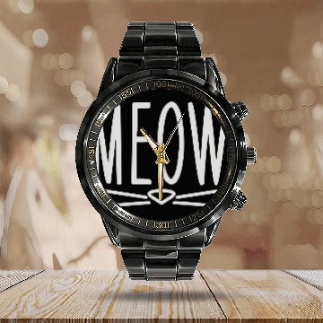Discover Meow Cute Cat Face Calendar Steel Band Watch
