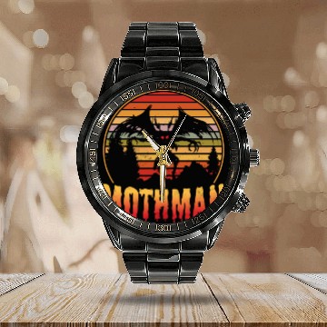 Discover Mothman Cryptid Vintage Sunset Calendar Steel Band Watch