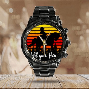 Discover Funny horse lovers gift idea,Hold Your Horses Calendar Steel Band Watch