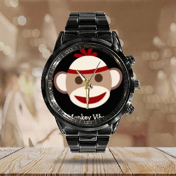 Discover Funny Sock Monkey Meme Gift Calendar Steel Band Watch Calendar Steel Band Watch