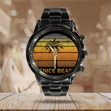 Discover Retro Venice Beach California Vintage Sunset Calendar Steel Band Watch