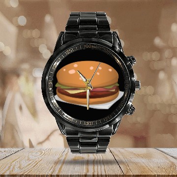 Discover burger. with cheese. Calendar Steel Band Watch