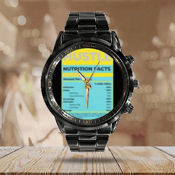 Discover Hustle Nutrition Facts Unisex Calendar Steel Band Watch Match Jordan 5 Aqua