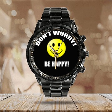 Discover Don't Worry Be Happy w/ Smiley Face Calendar Steel Band Watch