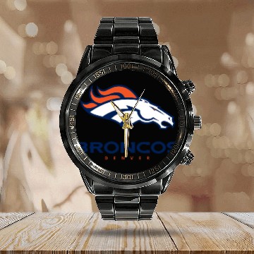 Discover Broncos Logo Calendar Steel Band Watch