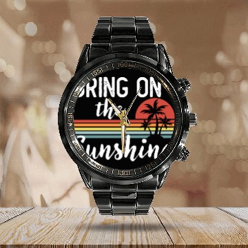 Discover Bring On The Sunshine Funny Vacation Beach Vintage Calendar Steel Band Watch
