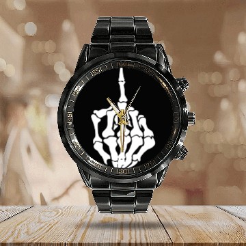 Discover Middle Finger Skeleton Bone Skull Grafitti Art Calendar Steel Band Watch