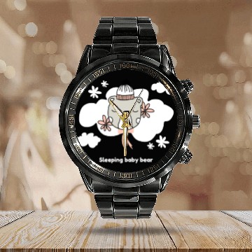 Discover Adorable bear - Sleeping baby bear Calendar Steel Band Watch