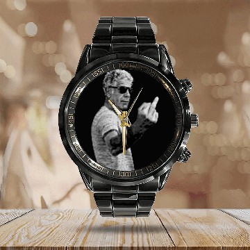 Discover Anthony Bourdain Middle Finger Calendar Steel Band Watch