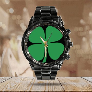 Discover Green 4 Leaf Clover Solid Calendar Steel Band Watch