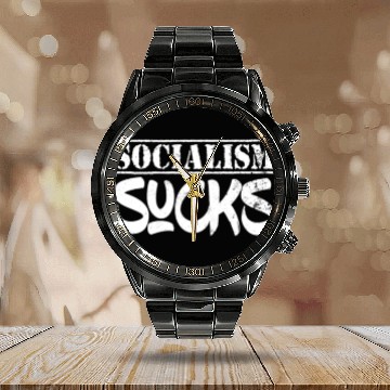 Discover Capitalism Anti Socialism Statement Calendar Steel Band Watch