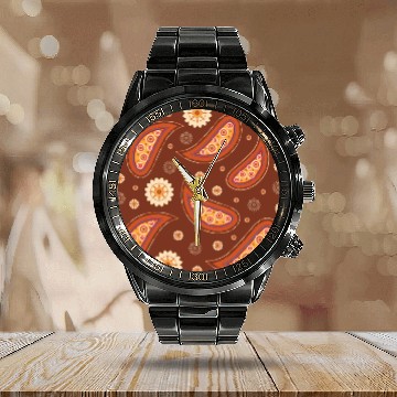 Discover Paisley Flowers Texture Pattern, Seamless Print Calendar Steel Band Watch