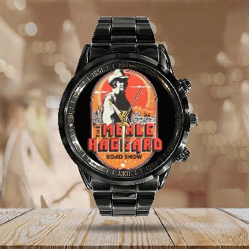 Discover Merle Haggard Vintage Style Calendar Steel Band Watch, Retro country Music Calendar Steel Band Watch