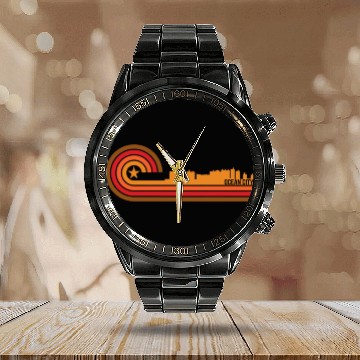 Discover Retro Style Ocean City Maryland Skyline Calendar Steel Band Watch