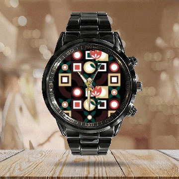 Discover Geometric pattern flower design Calendar Steel Band Watch