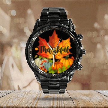 Discover Happpy Thanksgiving Day Autumn Fall Maple Leaves Thankful Calendar Steel Band Watch