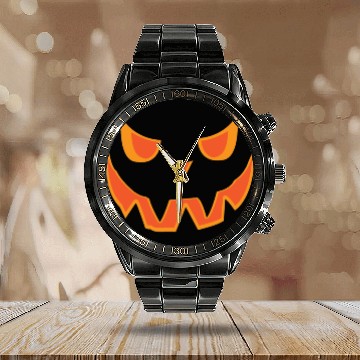 Discover Halloween Pumpkin Face Calendar Steel Band Watch
