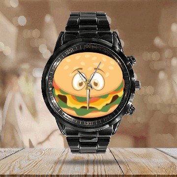 Discover Burger Face Calendar Steel Band Watch