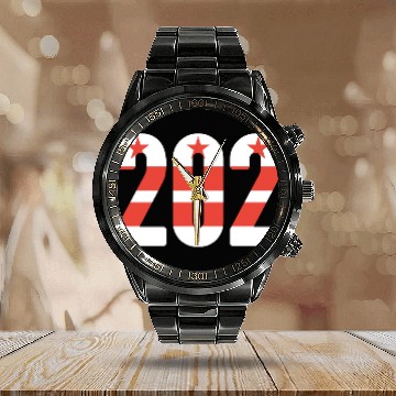 Discover 202 Area Code - Washington DC Flag | Active Calendar Steel Band Watch
