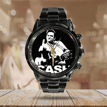 Discover Johnny Cash Finger Guitar Pose Calendar Steel Band Watch Calendar Steel Band Watch