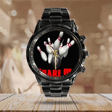 Discover Bowling Team Spare Me Calendar Steel Band Watch