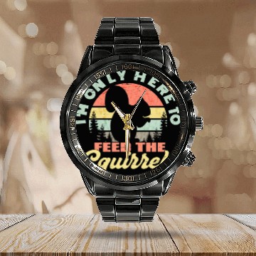 Discover Feeding Squirrels Calendar Steel Band Watch