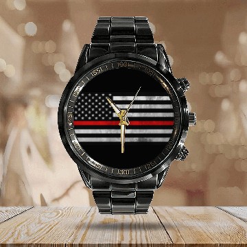 Discover Black American flag with red stripe- thin line us Calendar Steel Band Watch