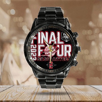 Discover San Diego State Aztecs Final Four 2023 Basketball Dunk Black Calendar Steel Band Watch