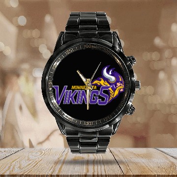 Discover Minnesota Vikingss Logo 3D Calendar Steel Band Watch