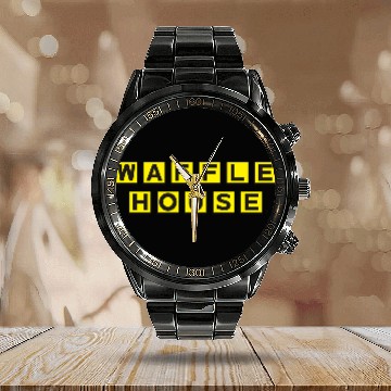 Discover Waffle House Logo Zip Calendar Steel Band Watch