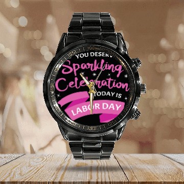 Discover Union Strong Worker Celebration Labor Day Gift Men Women Calendar Steel Band Watch