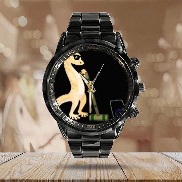 Discover Funny Gecko Wearing Sunglasses Playing Croquet Lizard Zip Calendar Steel Band Watch