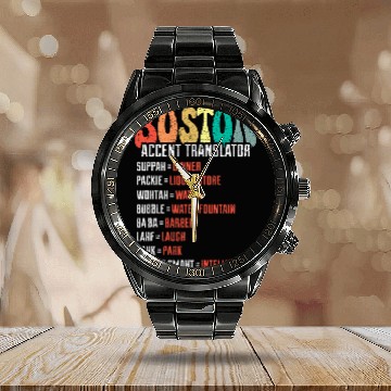 Discover Wicked Smaht Funny Boston Accent Translator Groovy Retro Calendar Steel Band Watch