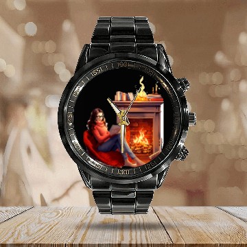 Discover Book Reading In Fireplace Reader Bookworm Girls Women Calendar Steel Band Watch
